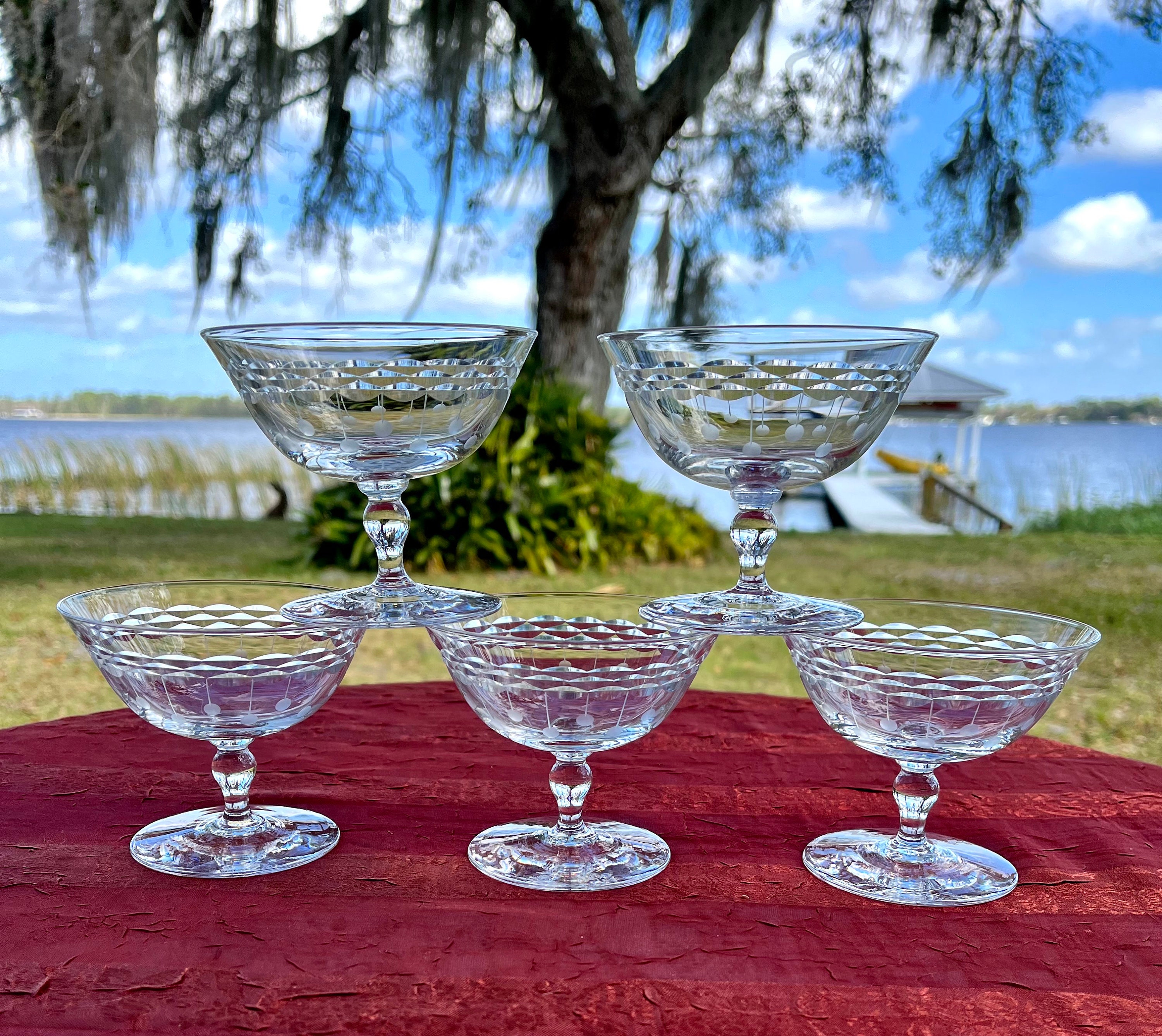 Vintage Set of 5 Etched Glass Dessert Cups Etsy