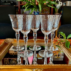 Vintage Floral Cut Liqueur Glasses - Set of 5 - 1940s Sherry Port Wine Aperitif
