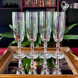 Vintage Champagne Flutes Bohemia Crystal-Crystalex &quot;Ingrid Andrea&quot; Set of 4