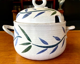 Rustic Hand Thrown and Painted Farmhouse Tureen/Serving Pot - Artist Signed