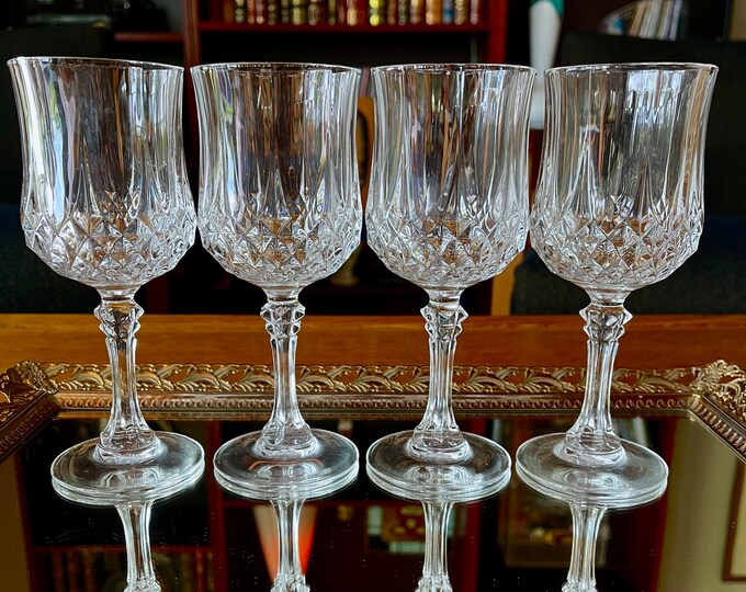Vintage Cristal D'arques longchamps 6.5 Wine Glasses Circa 1978 Set of