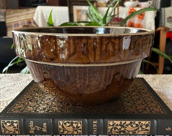 Antique Ruckles Pottery 10" Stoneware Mixing Bowl - Dark Brown Picket Fence Pattern