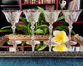 Vintage "Cherokee Rose" Etched Port or Sherry Glasses from Tiffin-Franciscan - Set of 4