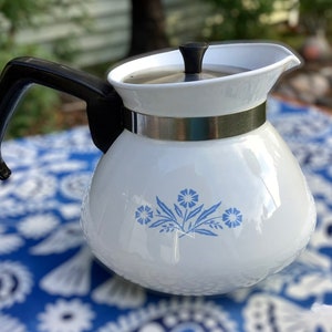 Vintage Corning Ware Blue Cornflower 6-Cup Coffee Tea Pot Kettle NO Lid