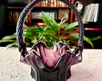 Vintage Fenton Deep Plum Vulcan Basket