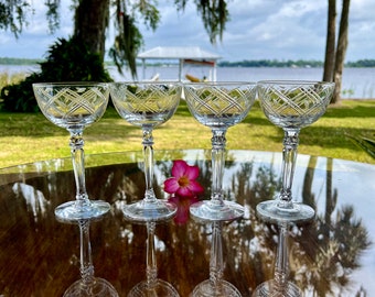 Set of 4 Vintage Fostoria MCM Liquor Cocktail Coupes "Trellis" Circa 1950