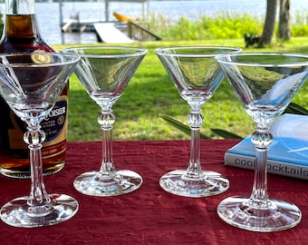 Vintage Libbey Stardust Cocktail Glasses - Art Deco Stem, Set of 5
