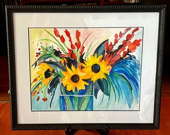 Vintage Hand Painted Watercolor "Sunflowers at the Villa" (copy of original)