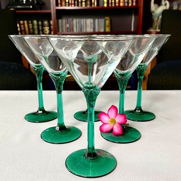 Set of 6 Vintage Libbey "Domaine" Martini Glasses in Juniper (Green)