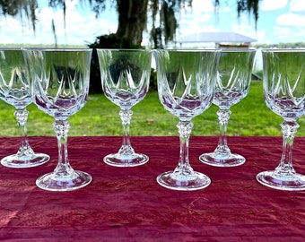 Crystal Wine Glasses Set of 6, Vintage Cut Crystal Stemware, Old American  24% Lead Crystal, Mid Century Crystal Stemware Barware 