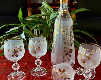 Vintage Bohemia Crystal-Crystalex Port Wine Glasses & Decanter