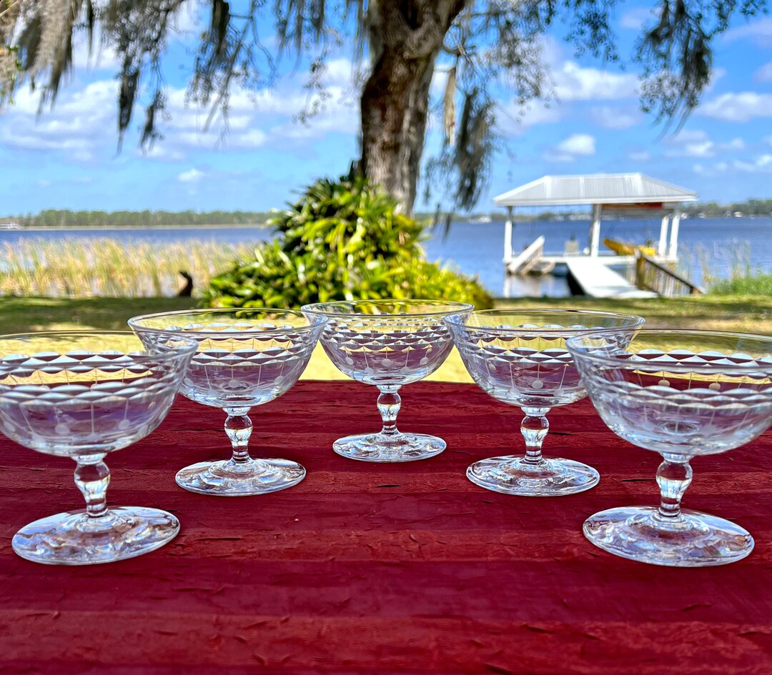 Vintage Set of 5 Etched Glass Dessert Cups Etsy