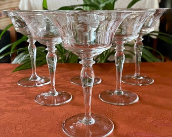 Vintage Arcadia "Orlean" MCM Etched Cocktail or Champagne Coupes - Set of 6