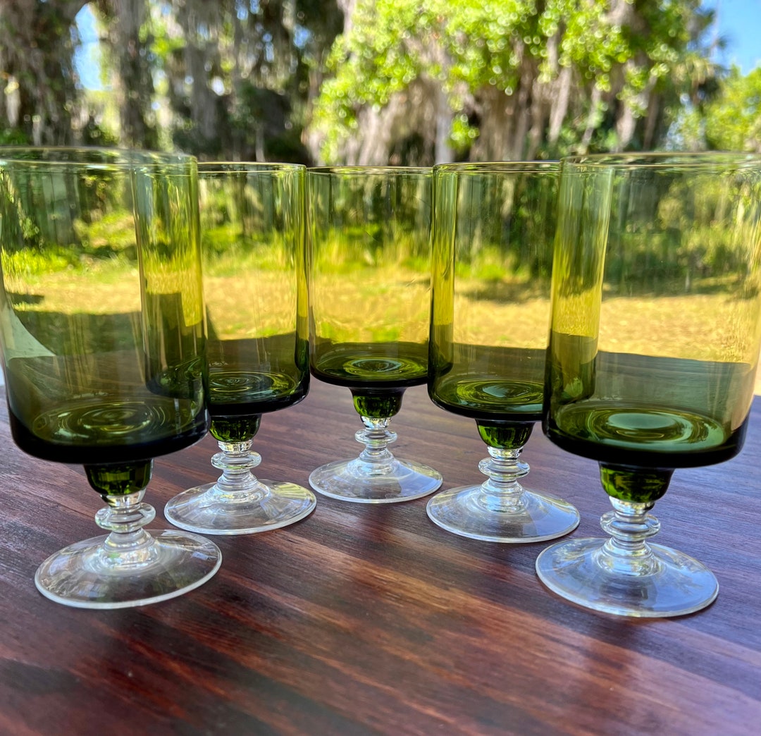 Vintage MCM Dessert/port Wine Glasses in Avocado Green Circa 1960s Set