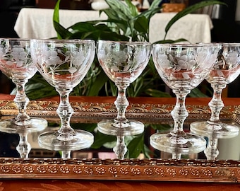 Vintage Rock Sharpe Etched Port Wine Glasses - Set of 5
