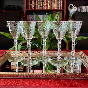 Sassy Sippers! Vintage Port or Sherry Glasses &quot;Arctic Rose&quot; From Rock Sharpe (1947) - Set of 5