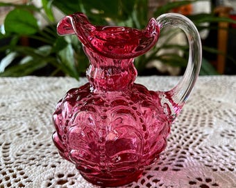 Vintage Fenton "Country Cranberry'" 4.5" Beaded Melon Drape Ewer (7685 CC)