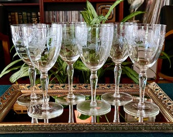 Vintage Etched Wine or Water Goblets (Glastonbury-Lotus) - Set of 6