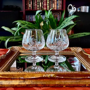 Vintage Pair of Pretty Cut Crystal Brandy Snifters
