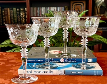 Vintage Rock Sharpe Etched Cocktail or Champagne Coupes (2010-4) - Set of 4