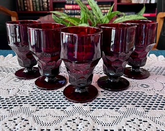 Vintage Anchor Hocking "Georgian Ruby" Footed Tumblers - Set of 5