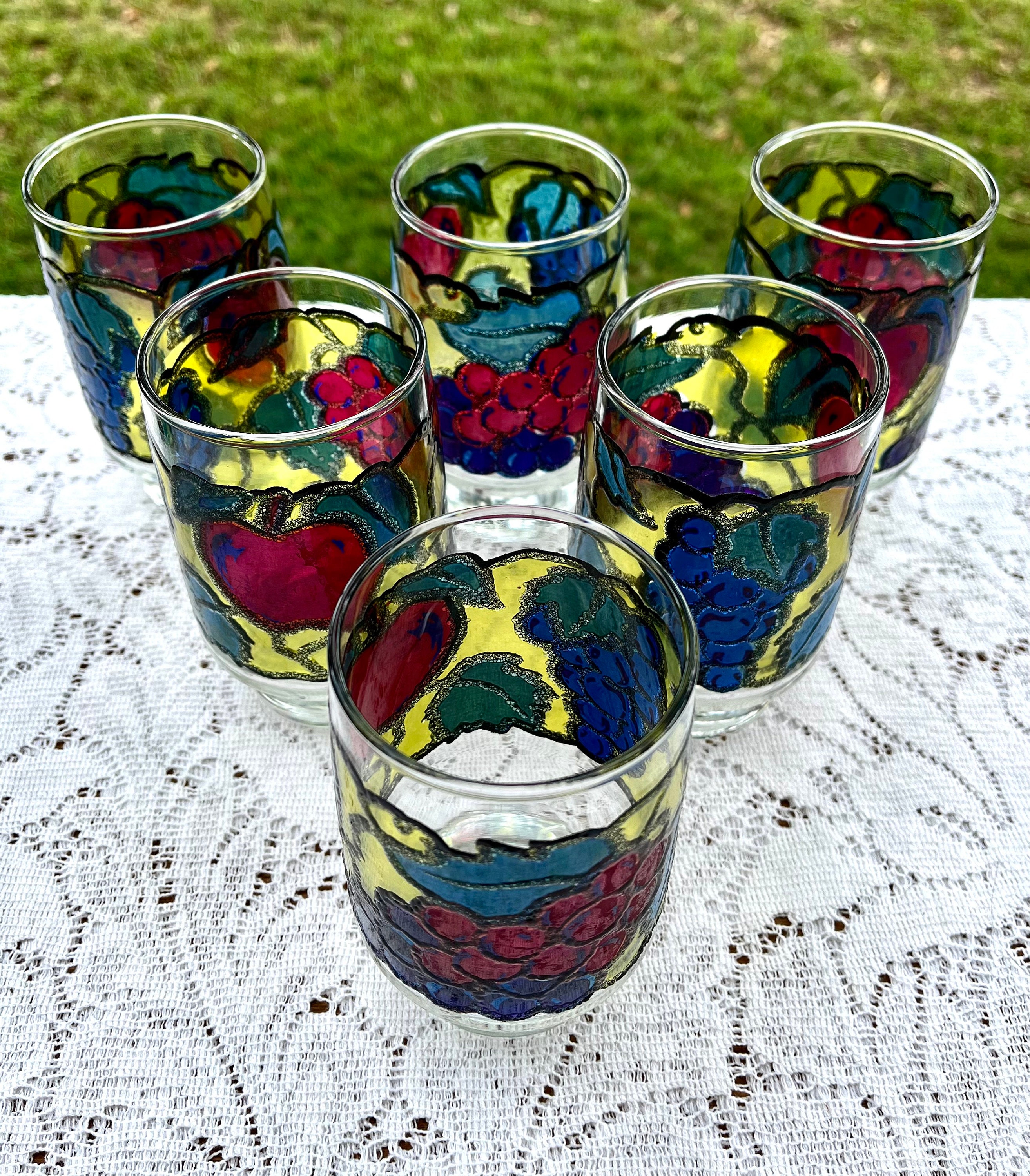 Vintage Libbey. 1973 stained Glass Tumblers. Set Etsy