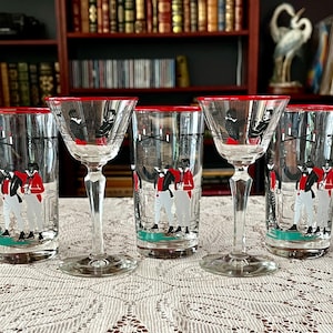 Vintage Libbey &quot;Pickwick&quot; Themed Barware - Liquor Cocktail and Highball Glasses - Sets of 5 of Each