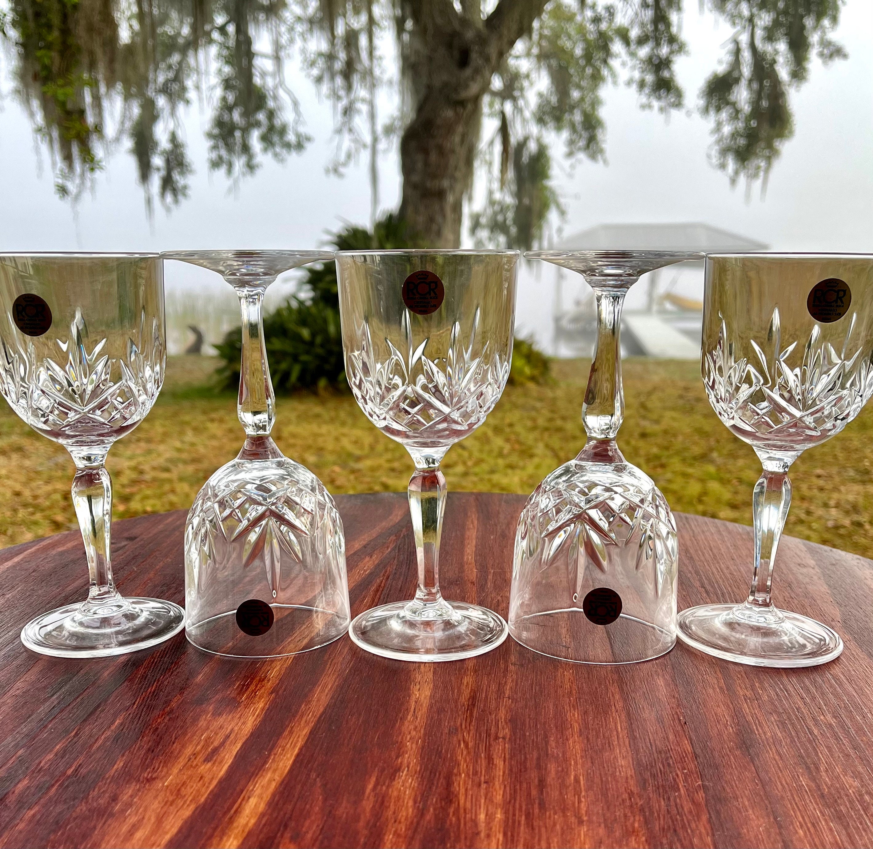 Vintage RCR (Royal Crystal Rock) Italian Cut Crystal Wine Glasses Palace  - Set of 5