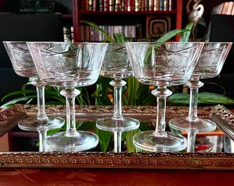 Vintage Cut Glass Cocktail or Champagne Coupes From Krosno (Poland) - Set of 5