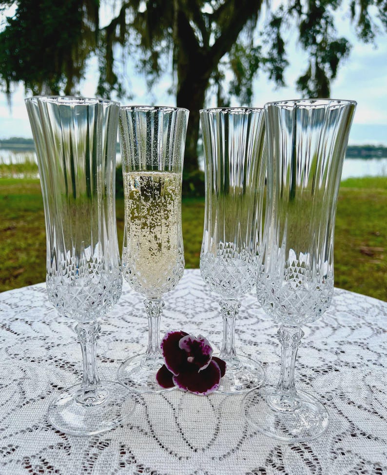 Vintage Unused In The Box Cristal D'Arques Longchamp Crystal Champagne Flutes - Set of 4