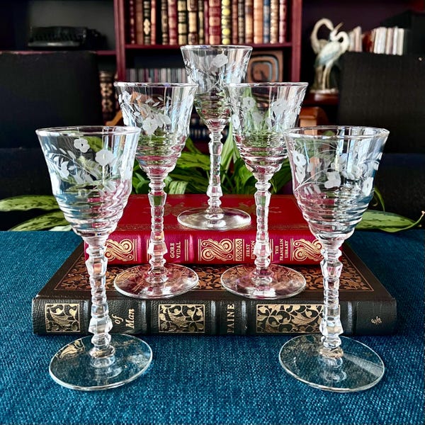 Vintage "Halifax" Etched Port Wine Glasses From Rock Sharpe- Set of 5