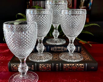 Vintage Diamond Cut Wine Glasses "Bicos" From Vista Alegre - Set of 4