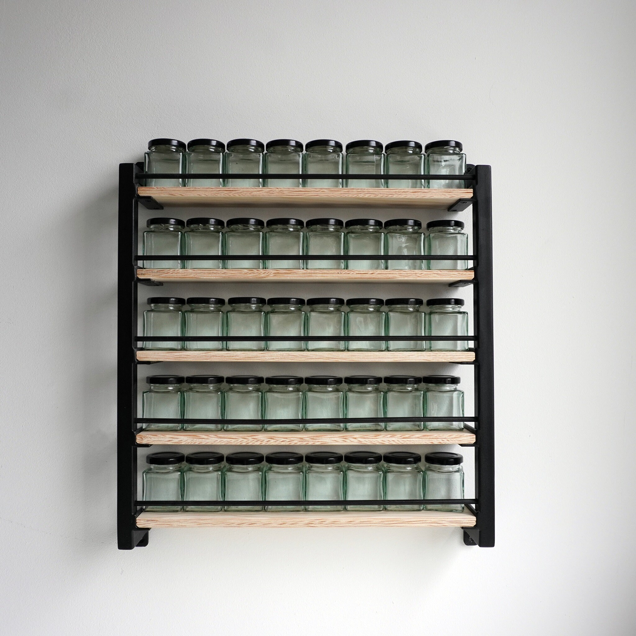 Steel and Wood Spicerack Including 40 Spicejars black Lid Etsy