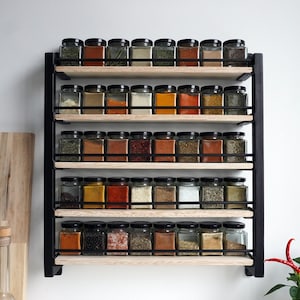 Steel and Wood Spicerack including 40 Spicejars (Black Lid)