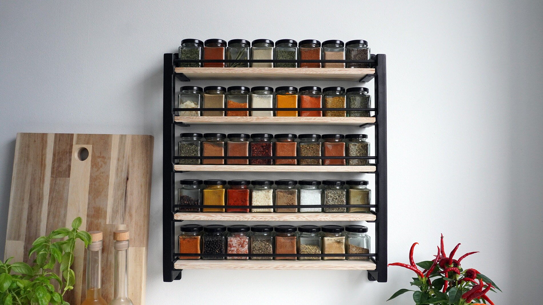 Rustic Home Decor Spice Rack Holds 40-50 Spice Jars 