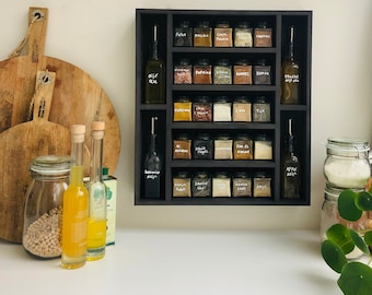 Stojak na przyprawy z 25 słoiczkami na przyprawy i 4 butelkami na olej