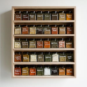 Wooden spicerack with 40 spice jars