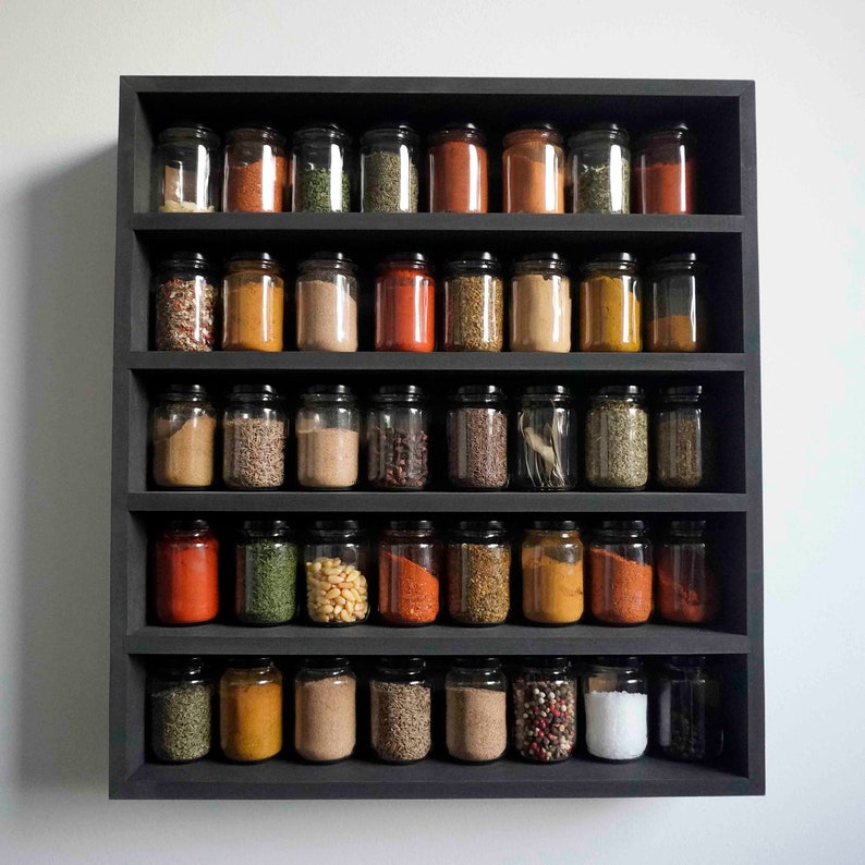 Black spice rack with 40 spice jars Black Lid image 2