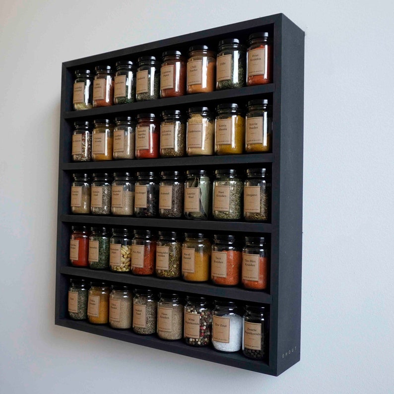 Black spice rack with 40 spice jars Black Lid image 4