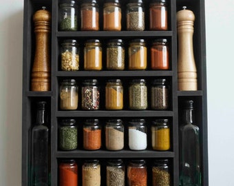 Spice rack with 25 spice jars and salt & pepper grinder (49.5 x 46.5