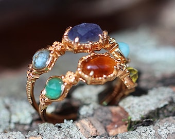 Vintage Jewelry/ Amber Ring/ Natural Agate Green Peridot Ring, Gift for her and Mom