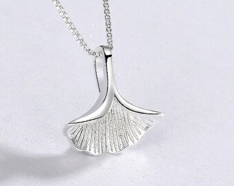 Sterling Silver Ginkgo Leaf Pendant, Minimalist Necklace