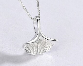 Sterling silver Ginkgo Leaf Personality Minimalist Pendant, Silver Pendants for Necklaces Women, Gift for Mom