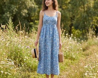 Floral Cotton Maxi Dress – Spaghetti Strap Summer Beach Vacation Women Style