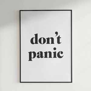 Don&#39;t Panic Poster: Minimalist Movie & Book Quote Art Print