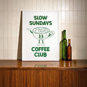 Slow Sundays Coffee Club Poster Retro Cafe Print Cosy Kitchen Decor