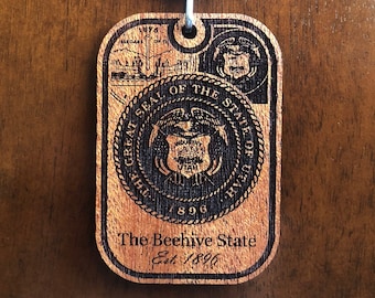 Utah Keychain The Beehive State Est. 1896 Laser Engraved Wood Key Chain