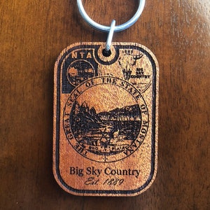 Montana Keychain Big Sky Country Est. 1889 Laser Engraved Wood Key Chain