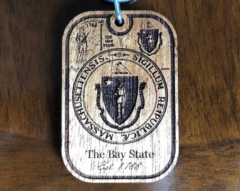Massachusetts Keychain The Bay State Est. 1788 Laser Engraved Wood Key Chain