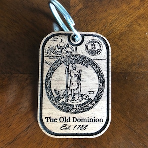 Virginia Keychain The Old Dominion Est. 1788 Laser Engraved Wood Key Chain